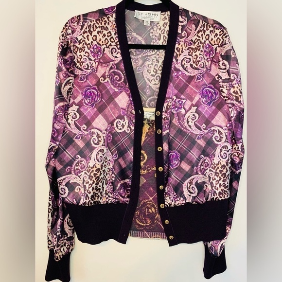St. John By Marie Gray Purple Paisley Cardigan & Camisole Set… - Picture 2 of 15